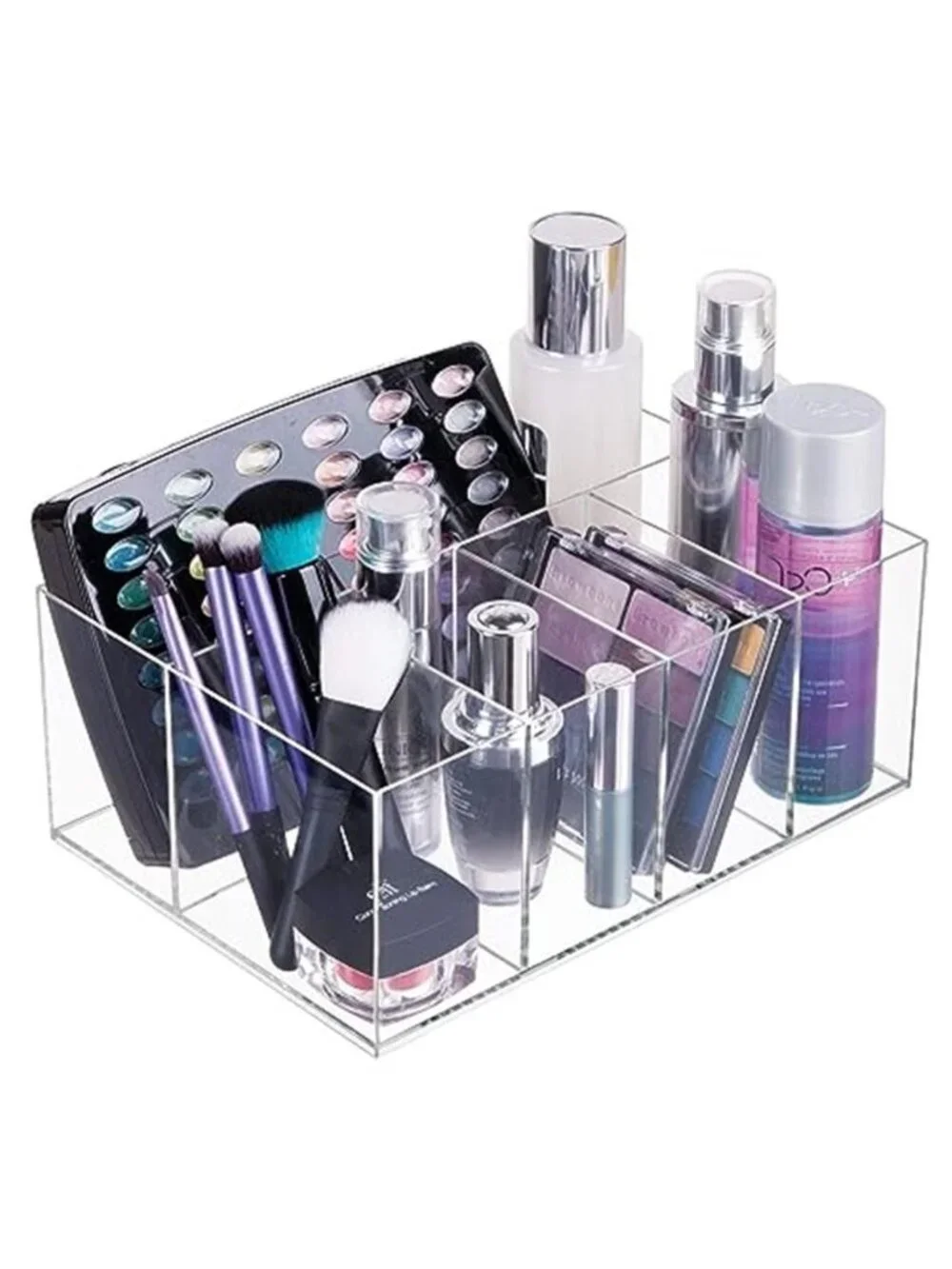 Clear Makeup Organizer Vanity Storage 5 Compartment Cosmetic Skincare Holder